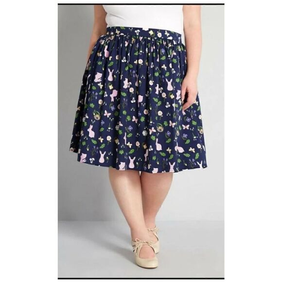 ModCloth collectif bunny mushroom butterfly skirt 2 - Picture 1 of 8